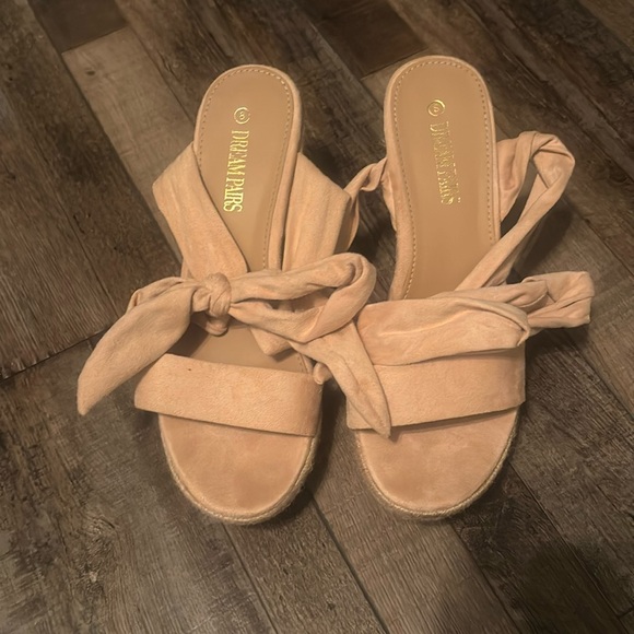 DREAM PAIRS Womens Open Toe Wedges Tie Lace Up Cute Ankle Strap Platform Sandals - Picture 4 of 5